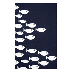 Novelty Outdoor Hand Hooked Area Rug Fish Outdoor, Navy, 5'x8'
