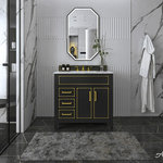 Ancerre Designs - Aspen Bathroom Vanity Set, Black Onyx, 36" - The breath-taking Aspen collection celebrates fine craftsmanship and materials. Fashion-forward design infused with unique jewelry-like stainless steel metal trims and brackets that are meticulously hand polished. Accented with sculptural hardware that incorporates classical lines. Ancerre Designs' Aspen collection will be sure to add a touch of luxury to any home.