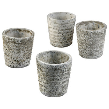 Serene Spaces Living Set of 4 Small Aged Stone Planter, 3" Diameter & 3" Tall