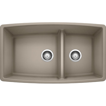 Blanco 441315 19"x33" Granite Double Undermount Kitchen Sink, Truffle