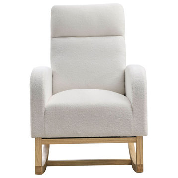 TATEUS 27.6"W Modern Accent High Backrest Living Room Lounge Arm Rocking Chair, Ivory