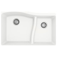 Karran Undermount Quartz 32" 60/40 Double Bowl Kitchen Sink, White