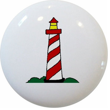 Red Lighthouse Nautical Ceramic Knob