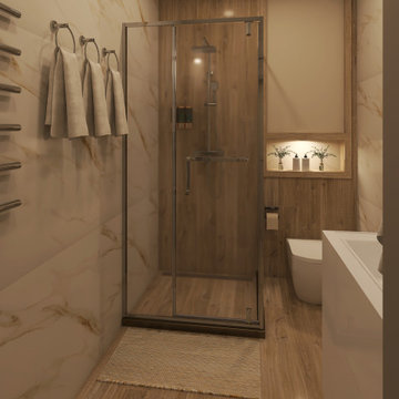 Compact Contemporary Bathroom with a Glass-Enclosed Shower
