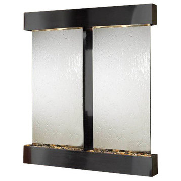 Cottonwood Falls Wall Fountain, Blackened Copper, Clear Mirror, Square Frame