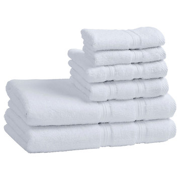 6 Piece Smart Dry Cotton Zero Twist Towel Set, White