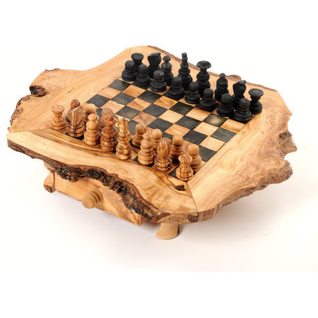 Handcrafted Large Olive Wood Rustic Chess Set, Chess Game Board