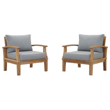 Marina Outdoor Premium Grade A Teak Wood Armchairs, Set of 2, Natural Gray