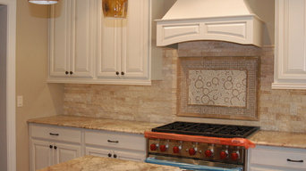 Stacked Stone Backsplash with Mural