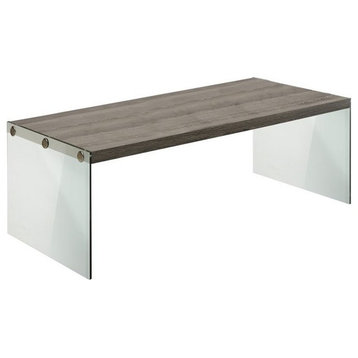 Pemberly Row Glass Coffee Table in Dark Taupe
