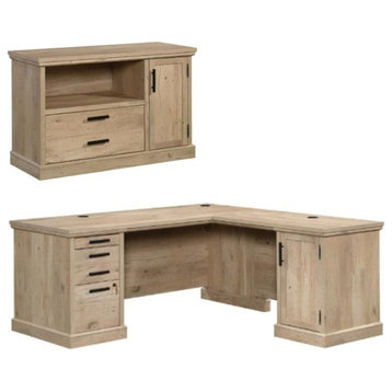 Home Square 2-Piece Set with L-Shaped Desk & Small Filing Cabinet Credenza
