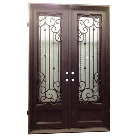 Elite 2773 61"x96" Iron Door Square Top, Sandblast Glass, Right Hand Inswing