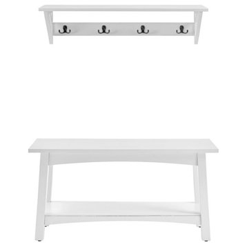 Alaterre Furniture Coventry 36"W White Wood Coat Hook with Bench Hall Tree Set