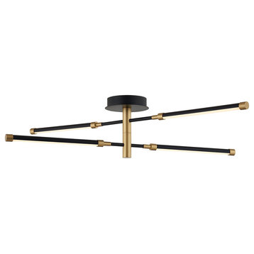Fianco LED 4-Light Chandelier, Matte Black With Brass Accents Finish