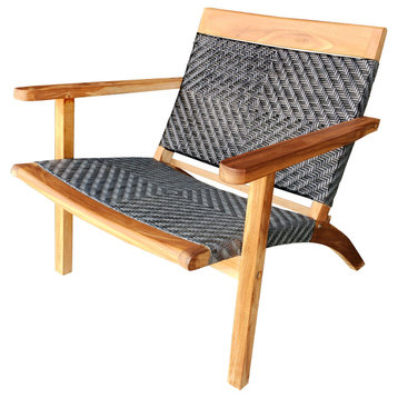 Teak Wood Paris Outdoor Patio Lounge and Dining Chair, Gray