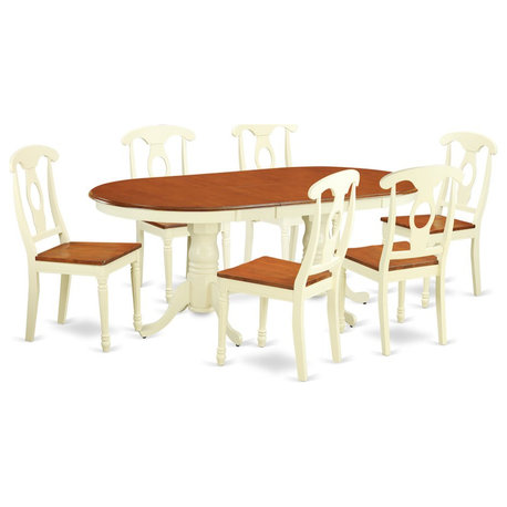 7-Piece Dining Room Set For 6, Table and 6 Chairs, Buttermilk/Cherry