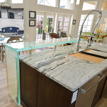 Waterfall Edge Glass Countertop High Bar