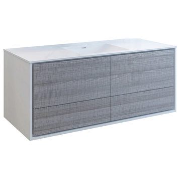 Fresca Catania 60" Gloss Ash Gray Wall Hung Cabinet With Integrated Single Sink