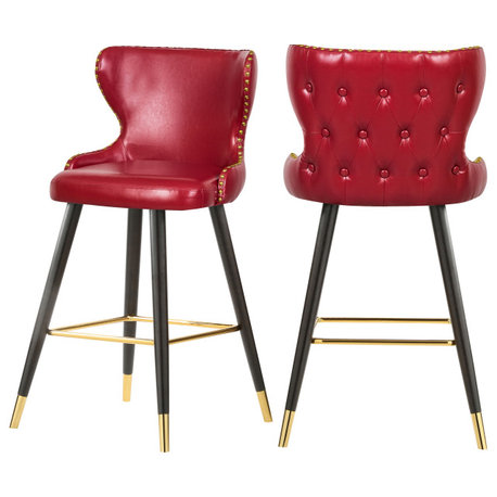 Hendrix Faux Leather Upholstered Bar Stool, Set of 2, Red