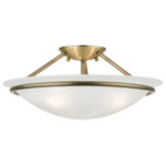 LIVEX LIGHTING - LIVEX LIGHTING 4824-01 Antique Brass 3-Light Semi-Flush - LIVEX LIGHTING 4824-01 Antique Brass 3-Light Semi-Flush. Style: Transitional. Collection: Newburgh. Finish: Antique Brass. Material: Steel. Dimension(in): 7"(H) x 16"(Dia). Bulb: (3)75W Medium Base(Not Included). Glass Type/Shade Type: White Alabaster Glass. Glass Type/Shade Dimension(in): 16" Dia x 3.5" H. Canopy Size(in): 4.75" Dia x 1.25" H. Uplight or Downlight: No. ADA Compliant: No. Suitable for Dry Locations: Yes. Suitable for Damp Locations: Yes. Suitable for Wet Locations: No.