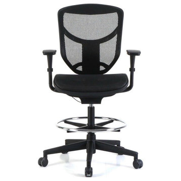 Modern Office Drafting Chair, Breathable Seat & Back With Chrome Footrest, Black
