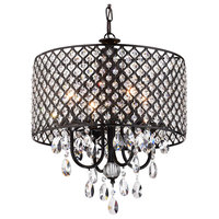 Marya 4-Light Black Metal Round Beaded Drum Chandelier Hanging Crystals Glam