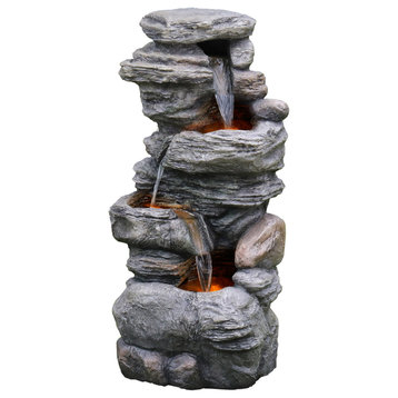 40" 3 Tier Rock Water Fountain with LED Light