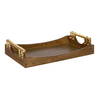 Kate and Laurel Ormond Walnut Wood Decorative Tray with Gold Metal Brown