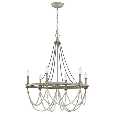 Beverly Six Light Chandelier in French Washed Oak / Distressed White Wood