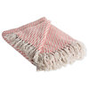 DII 60x50" Cotton Zig-Zag Throw With Decorative Fringe, Blush Pink/White