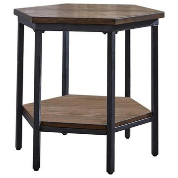 Bowery Hill Transitional Metal Hexagon End Table in Chocolate