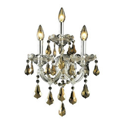 Elegant Lighting - Maria Theresa Golden Teak Crystal Sconce With 3-Light, Chrome, Royal Cut - Ceiling Lighting