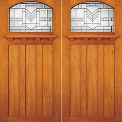 Craftsman Style Mahogany Prehung Double Door, Arched Lite Glass - Front Doors