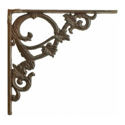 Import Wholesales - Decorative Shelf Bracket, Ornate Leaf, Rust Brown Cast Iron, 9.375" - Brackets