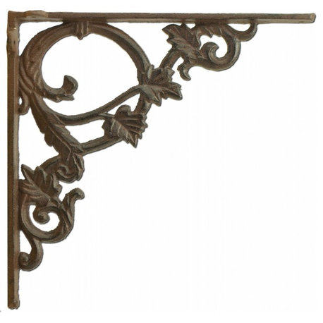 Decorative Shelf Bracket, Ornate Leaf, Rust Brown Cast Iron, 9.375"