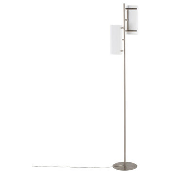 Rhonda Contemporary/Glam Floor Lamp, Brushed Nickel With White Shade