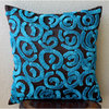 Brown Ribbon Scroll 22"x22" Silk Throw Pillows Cover, Brown And Blue Turq