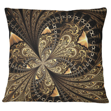 Brown Fractal Flower Pattern Digital Art Floral Throw Pillow, 16"x16"