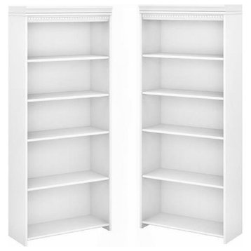 Home Square 5-Shelf Wood Bookcase Set in Pure White and Shiplap Gray (Set of 2)