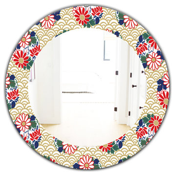 Designart Japanese Floral Bohemian Eclectic Frameless Oval Or Round Wall Mirror,