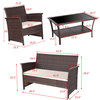 Costway 4 PCS Outdoor Patio Rattan Furniture Set Wicker Sofa Table Shelf