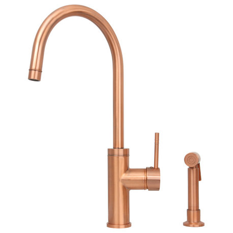 Akicon One-Handle Copper Widespread Kitchen Faucet, Side Sprayer, Copper