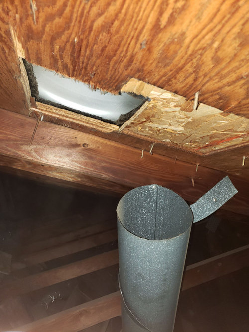 How Can I Repair Kitchen Exhaust Duct That S Routed Into The Attic - Install Bathroom Exhaust Vent In Roof