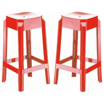 Home Square 26" Polycarbonate Patio Counter Stool in Glossy Red - Set of 2
