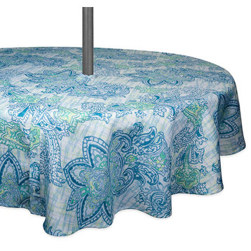 DII Blue Watercolor Paisley Print Outdoor Tablecloth With Zipper 60 Round