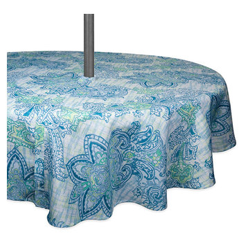 DII Blue Watercolor Paisley Print Outdoor Tablecloth With Zipper 60 Round