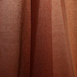 Linen Sheer Vertical Stripe Drapery in Paprika - Drapery Fabric