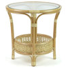 Pelangi Round Rattan Wicker Coffee Table With Glass, Natural