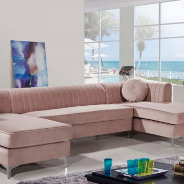Pink Velvet Three Piece Sectional Sofa