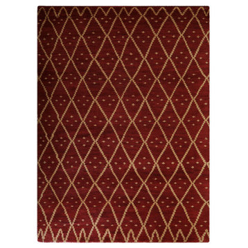 Hand Knotted Wool Area Rug Geometric Red Gold
